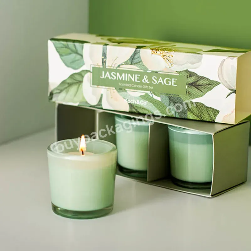 Green Color Candle Packaging Box Glass Candle Gift Box Packaging 3 Candle Jar Box - Buy Candle Printed Box,Gift Boxes For Candles,Candle Gift Box With Inserts.