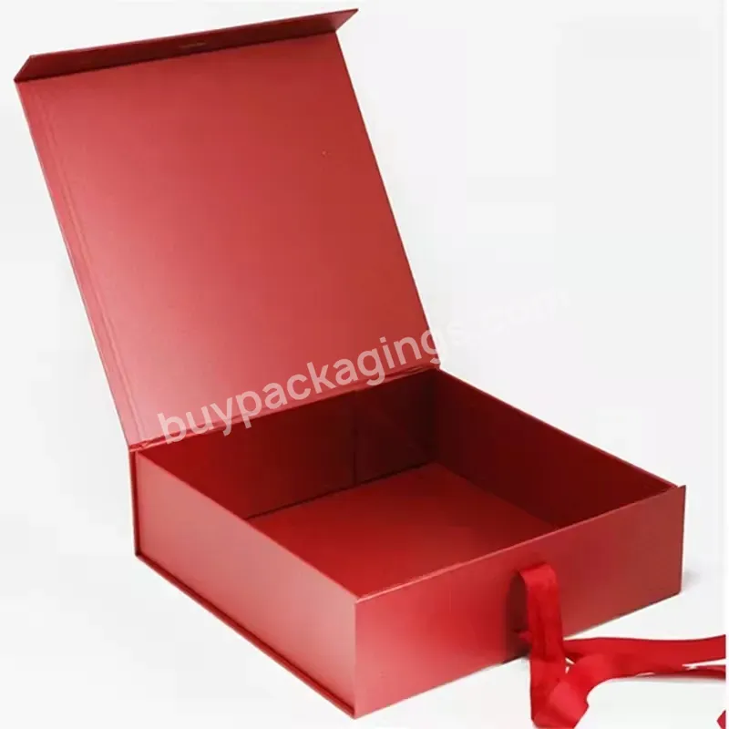 Hard Cardboard Christmas Gift Red Packaging Boxes With Fixed Ribbon - Buy Gift Packaging Box,Boxes With Ribbon,Christmas Gift Box.