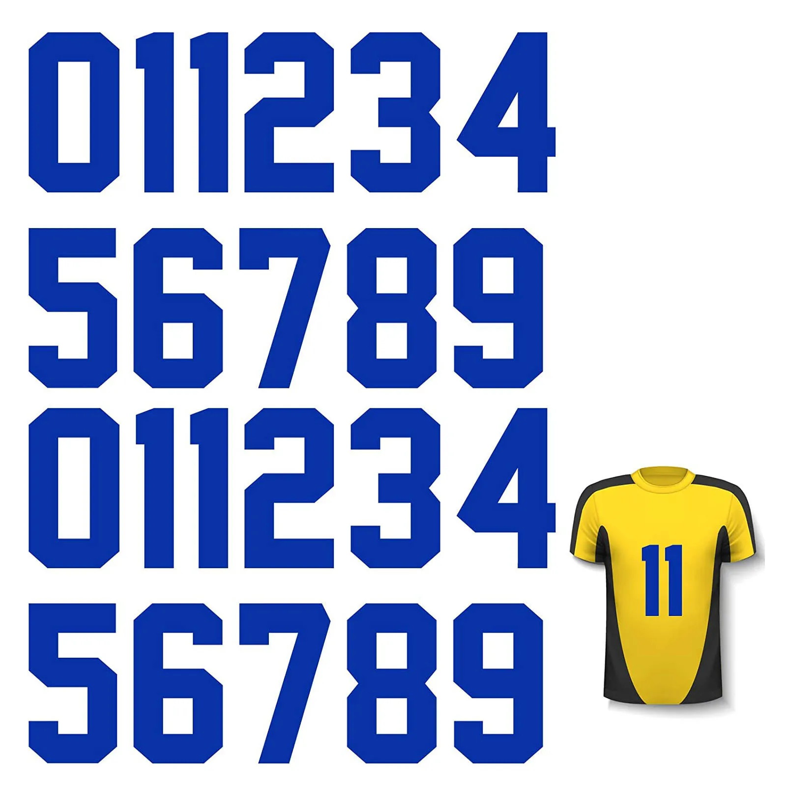 Heat Transfer Blue Numbers 0 to 9 Jersey Soft Iron on Numbers for Team Uniform Sports T Shirt Football Basketball Baseball