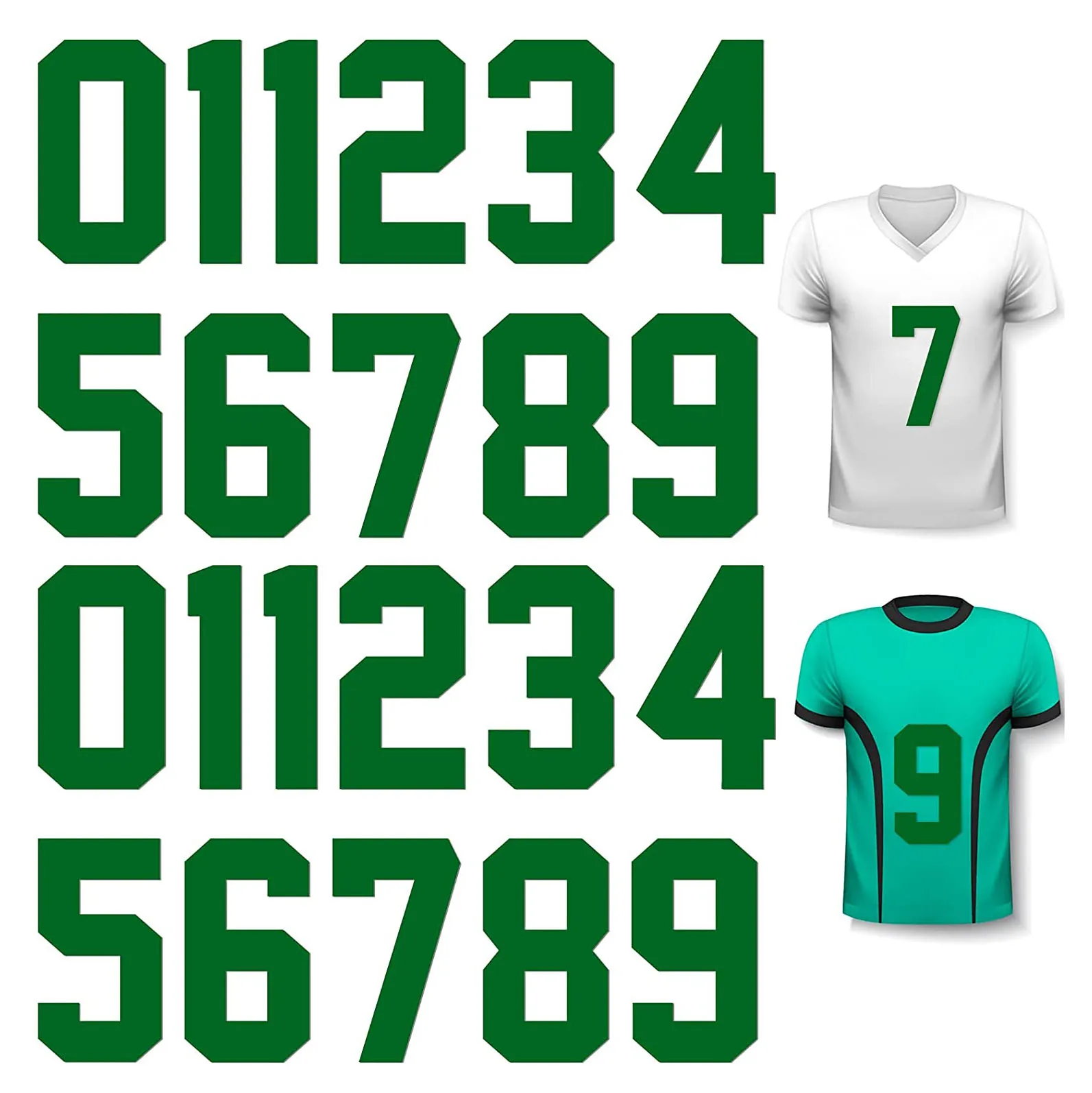 Heat Transfer Green Numbers 0 to 9 Jersey Soft Iron on Numbers for Team Uniform Sports T Shirt Football Basketball Baseball