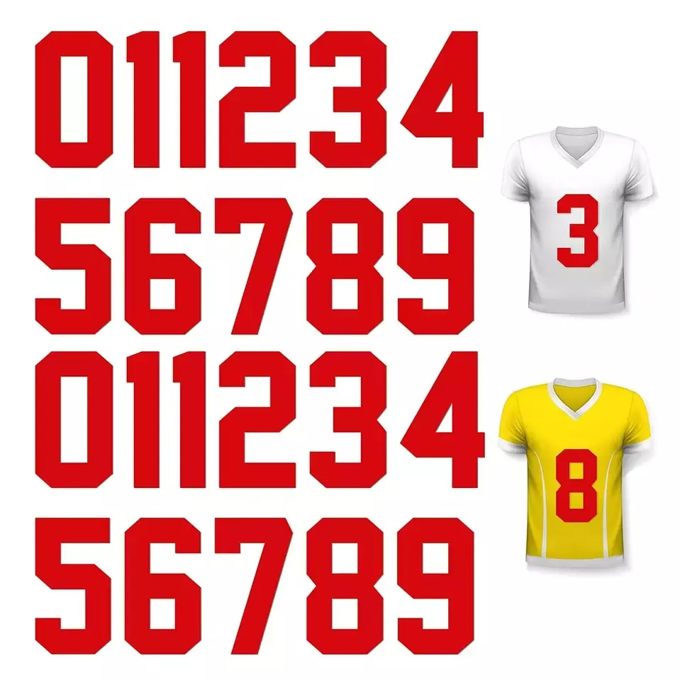 Heat Transfer Red Numbers 0 to 9 Jersey Soft Iron on Numbers for Team Uniform Sports T Shirt Football Basketball Baseball