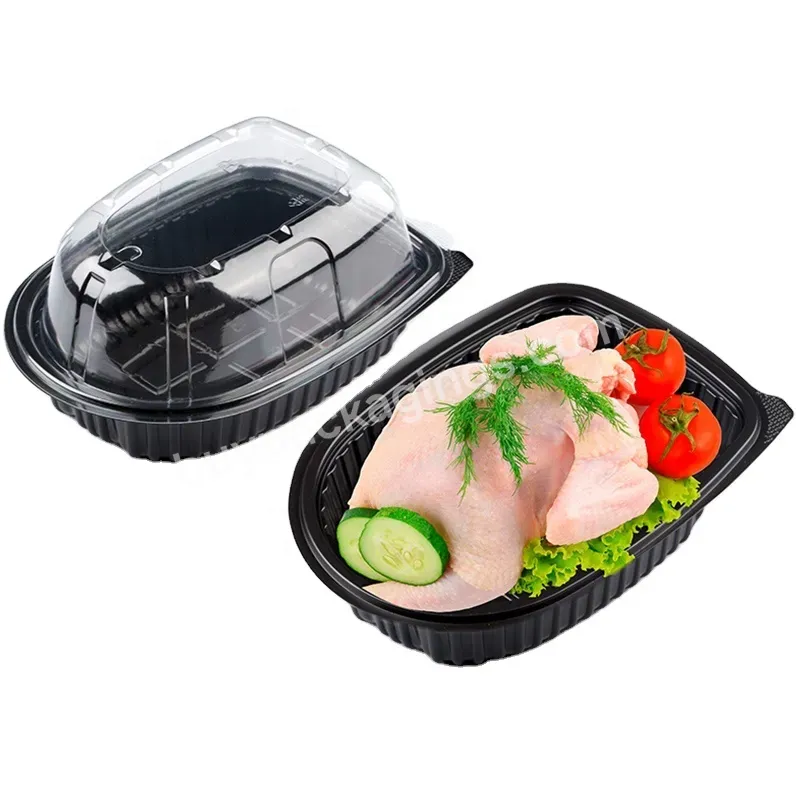 High-capacity Disposable Plastic Pp Black Container With Transparent Cover For Packing Tray Of Roast Chicken Box - Buy With Transparent Cover Roast Chicken Tray Box,Disposable Plastic Roast Chicken Box,High Capacity Black Container Oast Chicken Box.