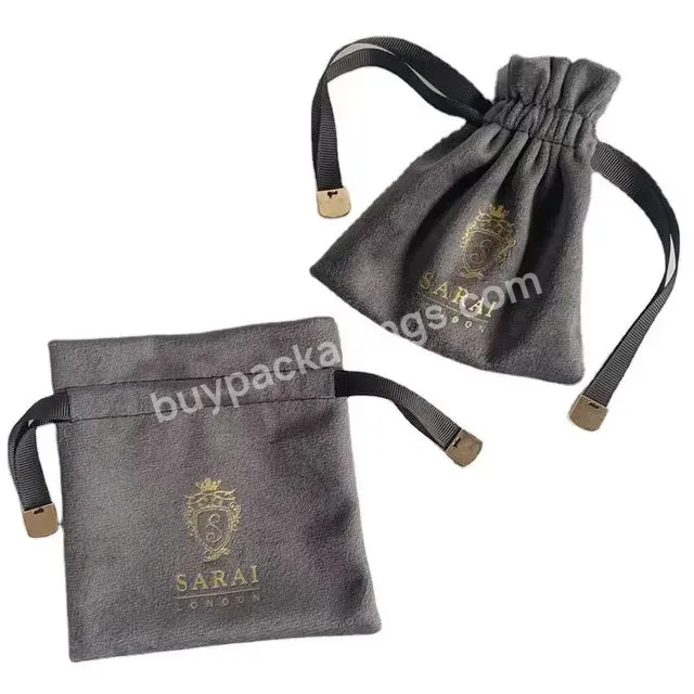 High Quality Colorful Logo Printing Velvet Pouch Bags Drawstring With Metal Patch
