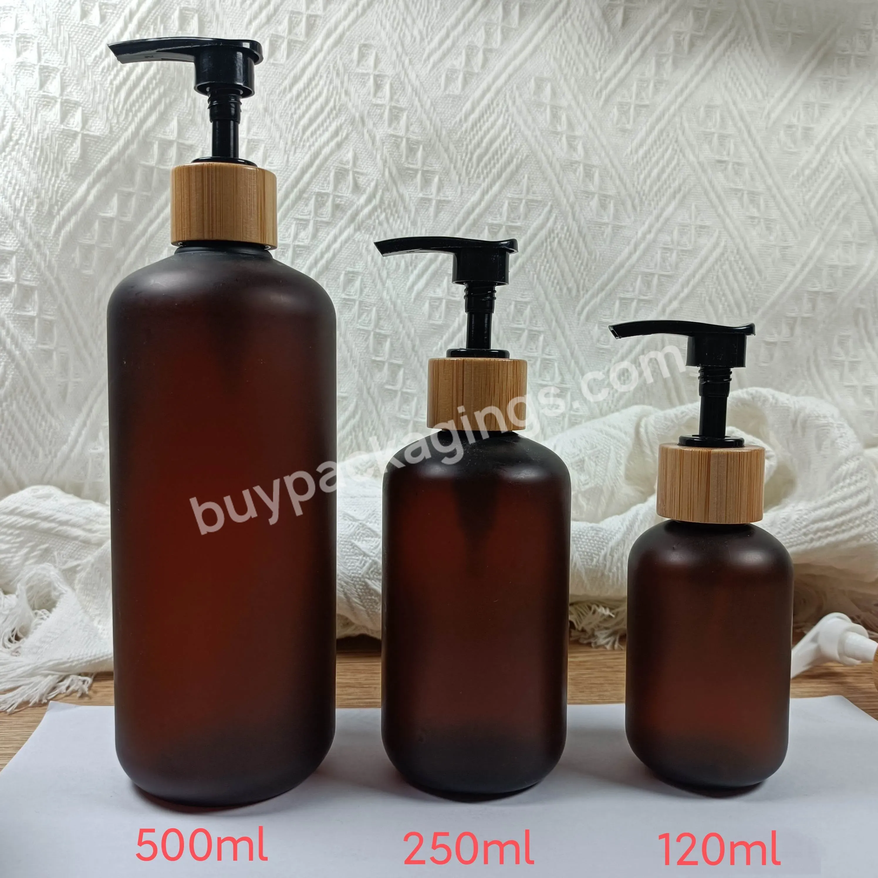 High Quality Customize 50 Ml 120 Ml 250 Ml 500 Ml Pet Amber Frosted Plastic Shampoo Lotion Bottle Cream Jar With Bamboo Disc Cap - Buy Frosted Amber Plastic Bottle,Bamboo Disc Cap Pet Plastic Bottle Frosted Pump 50 Ml 120 M 250 Ml 500 Ml,Bamboo Disc Cap.
