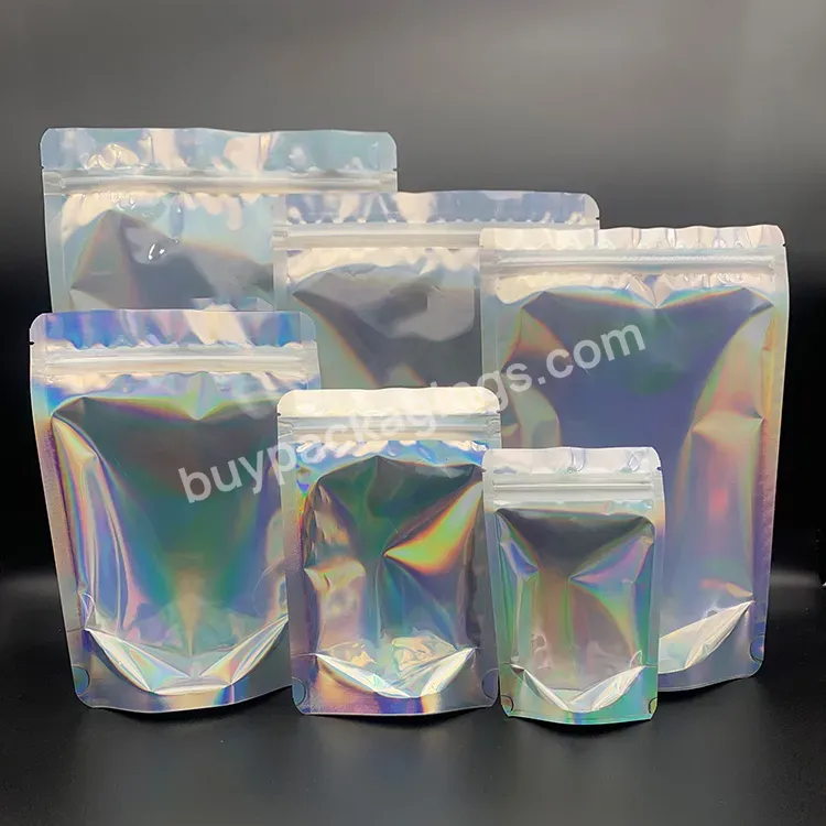High Quality Holographic Zip Lock Mylar One Side Transparent Reusable Stand Up Pouches For Clothing Underwear Packaging - Buy Holographic Packaging,Holographic Packaging Bag,Holographic Pouches For Packaging.
