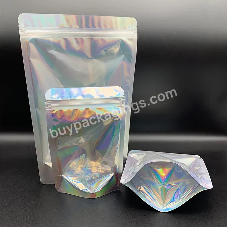 High Quality Holographic Zip Lock Mylar One Side Transparent Reusable Stand Up Pouches For Clothing Underwear Packaging - Buy Holographic Packaging,Holographic Packaging Bag,Holographic Pouches For Packaging.