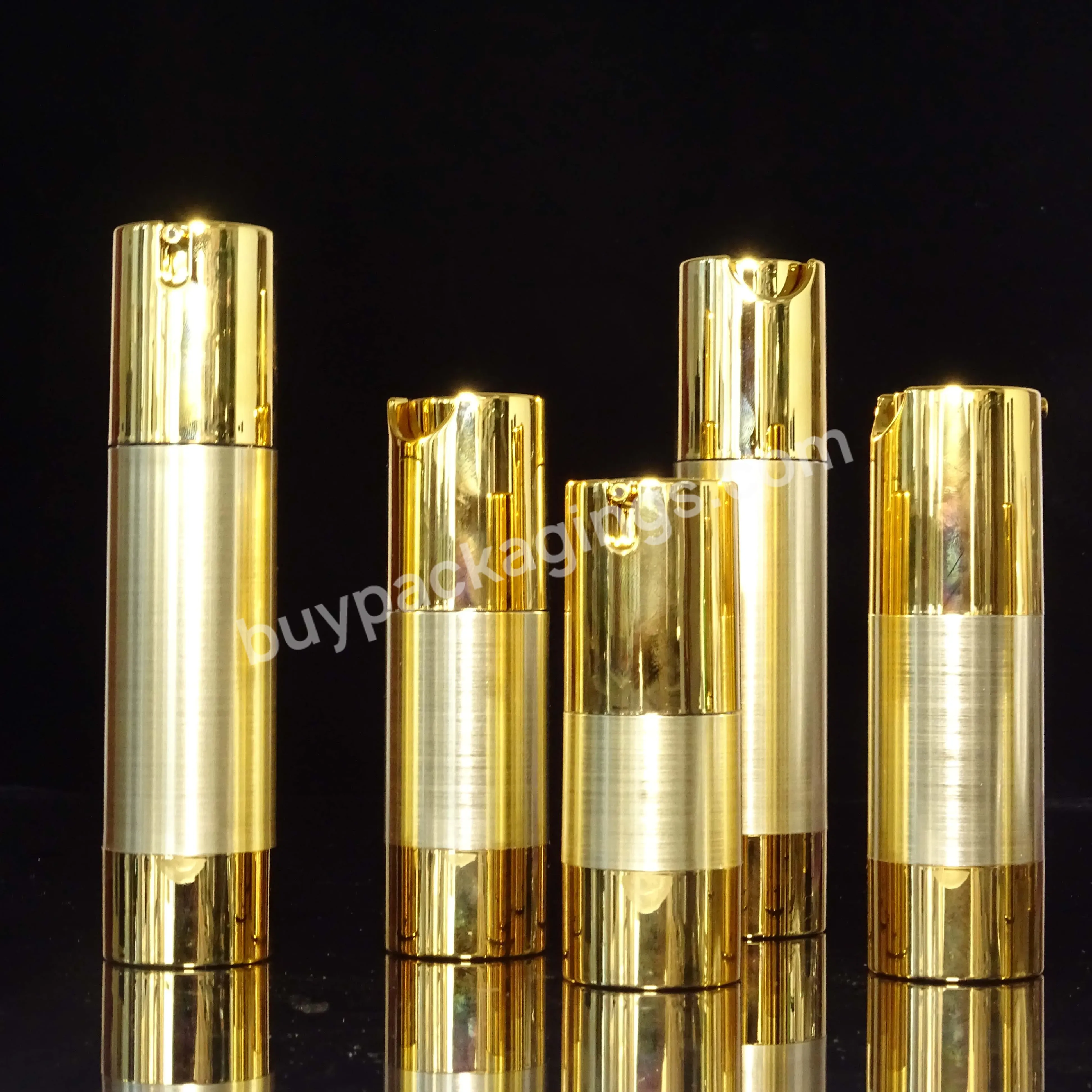 High Quality Shiny Gold Airless Pump Serum Cosmetic Bottle 15ml 20ml 30ml 50ml 80ml 100 Ml - Buy High Quality Airless Bottle,100ml Airless Pump Bottle,Serum Cosmetic Bottle.