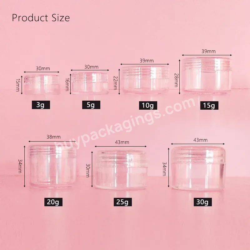 High Quality Wholesale Round Mini Ps Clear Jar Plastic Cosmetic Jars 3g 5g 10g 15g 20g 25g 30g Transparent Plastic Jar - Buy Ps Transparent Plastic Cosmetic Jars,Clear Mini Jar,5g 10g Round Plastic Jars.