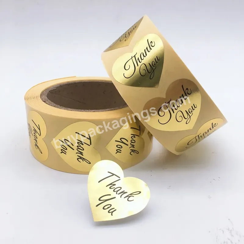 Highly Recommend Heart Shaped Gold Foil Paper Sticker,Thank You Sticker Roll - Buy Thank You Sticker Roll,Heart Shaped Sticker,Gold Foil Paper.