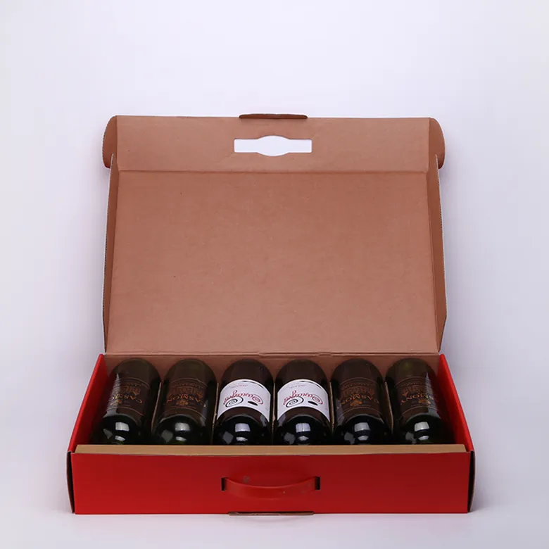 HJCB015 Custom 3 Layer Corrugated 6 Pack Wine Bottles Cardboard Box