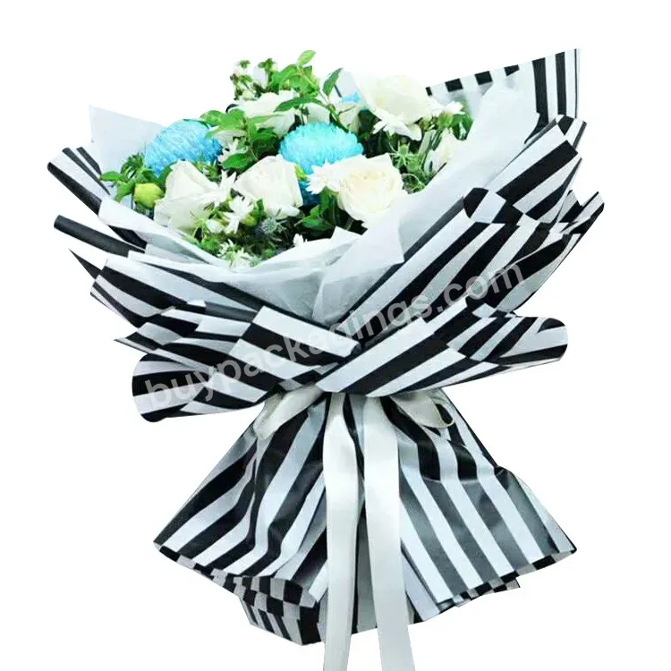 Hot Sale 58*58cm Colorful Wide Stripe Printed Plastic Flower Wrapping Paper Sheet For Florist Wrapper