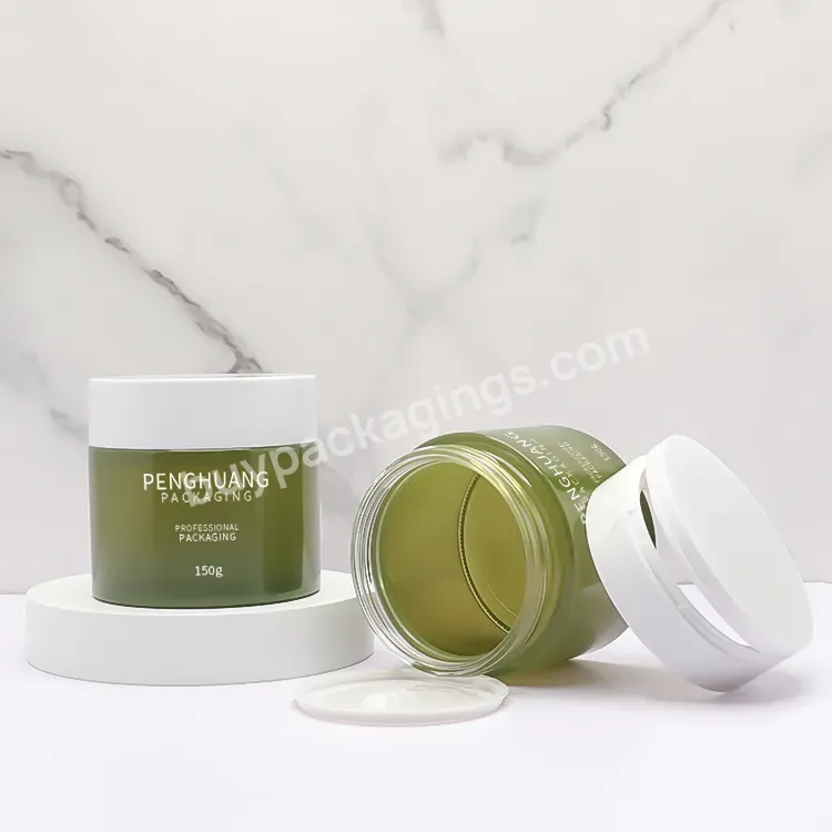 Hot Sale Cosmetic Face Cream Container 150g Olive Green Glass Jar With Flip Top Lid - Buy Skincare Packaging Jar,Glass Jar For Cosmetic,Cream Jar With Lid.