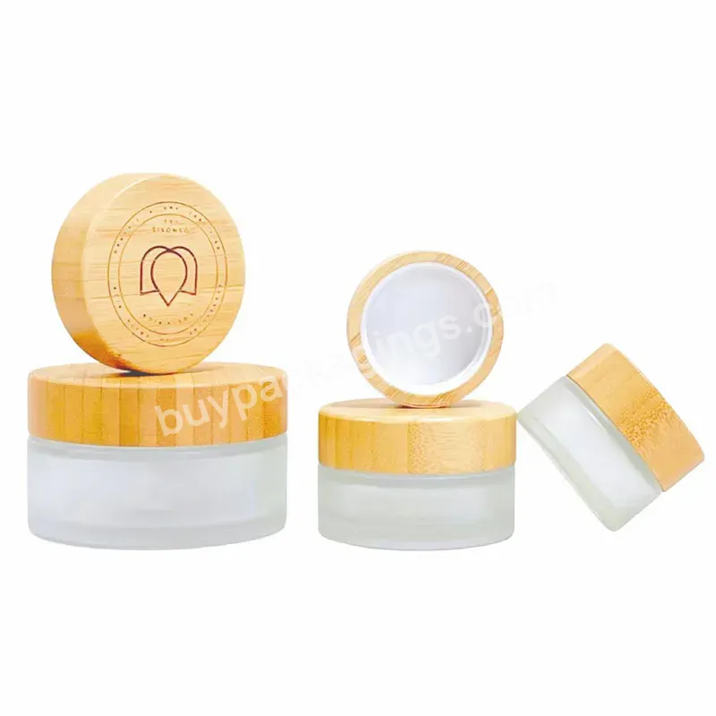 Hot Sale Cosmetic Face Cream Container 5ml 15ml 30ml 50ml 100ml Frosted Clear Glass Jar With Bamboo Wood Lid - Buy Glass Cosmetic Jar With Bamboo Lid,Bamboo Cream Jar,Frosted Glass Jar.