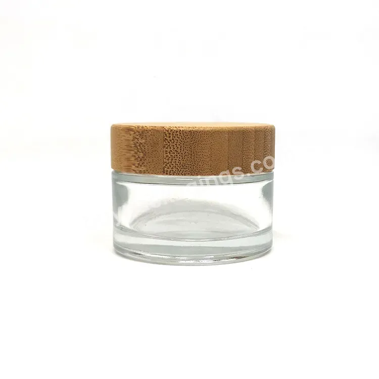 Hot Sale Cosmetic Face Cream Container 5ml 15ml 30ml 50ml 100ml Frosted Clear Glass Jar With Bamboo Wood Lid