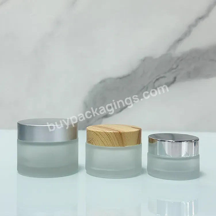 Hot Sale Cosmetic Glass Jar Frosted Transparent 50g 100g Glass Cream Jar With Bamboo Lids