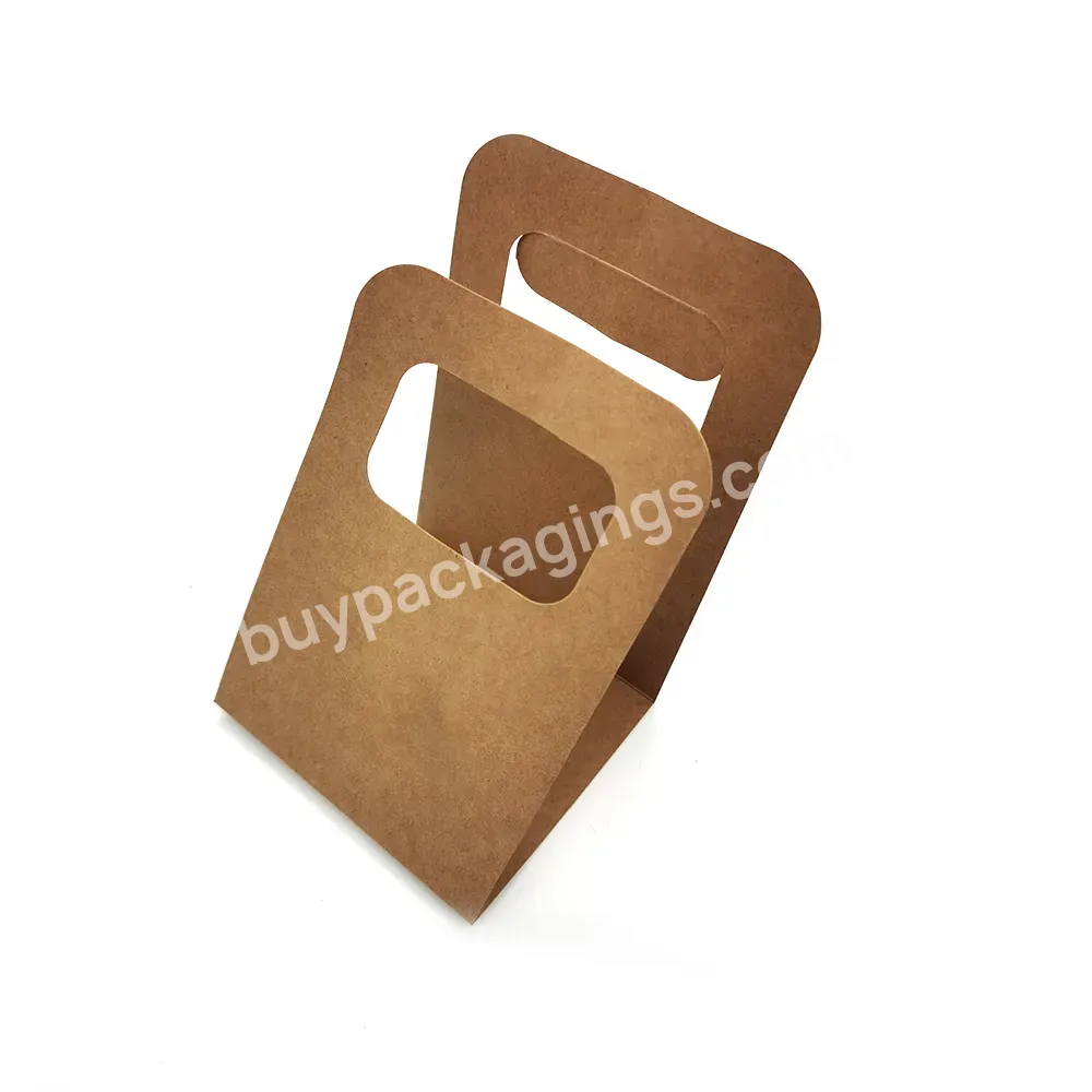 Hot Sale Kraft Paper Holder With Handle Take Carry Out Grab-and-go Coffee Milk Tea Cup Carrier