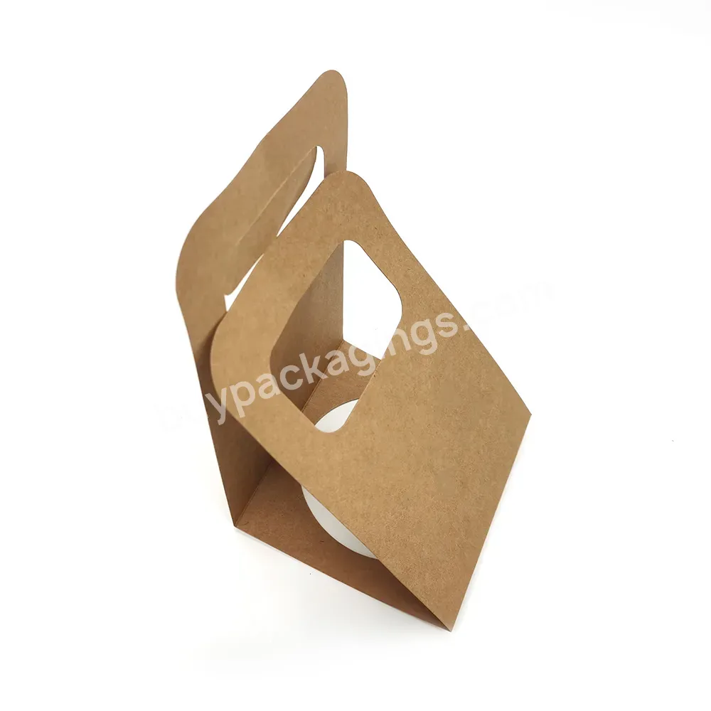 Hot Sale Kraft Paper Holder With Handle Take Carry Out Grab-and-go Coffee Milk Tea Cup Carrier
