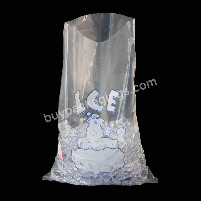 Hot selling Logo Printed Disposable Ice Plastic Bag Durable Food Grade Disposable LDPE Pack Clear Cooler Ice Cube Bag
