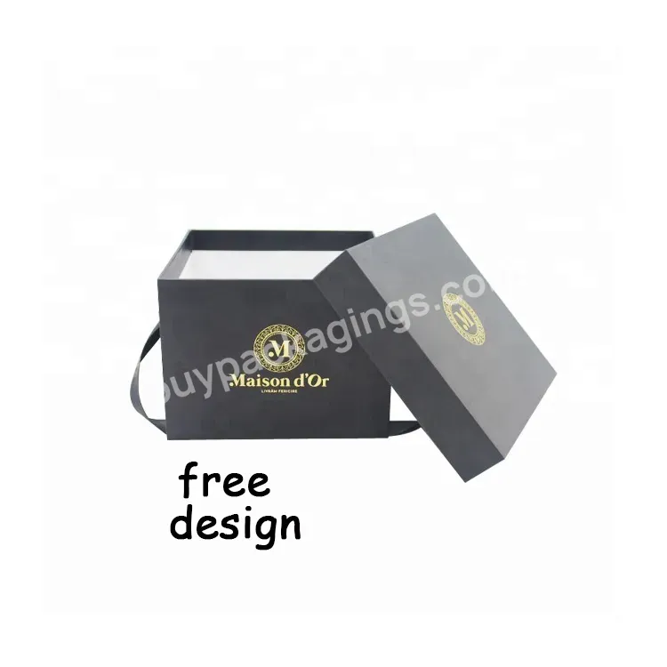 Huaisheng Large Good Price Black Gift Food Packaging Base And Lid Paper Carton Boxes With Handle Custom Logo - Buy Black Box Packaging,Black Cardboard Boxes,Black Storage Box With Lid.