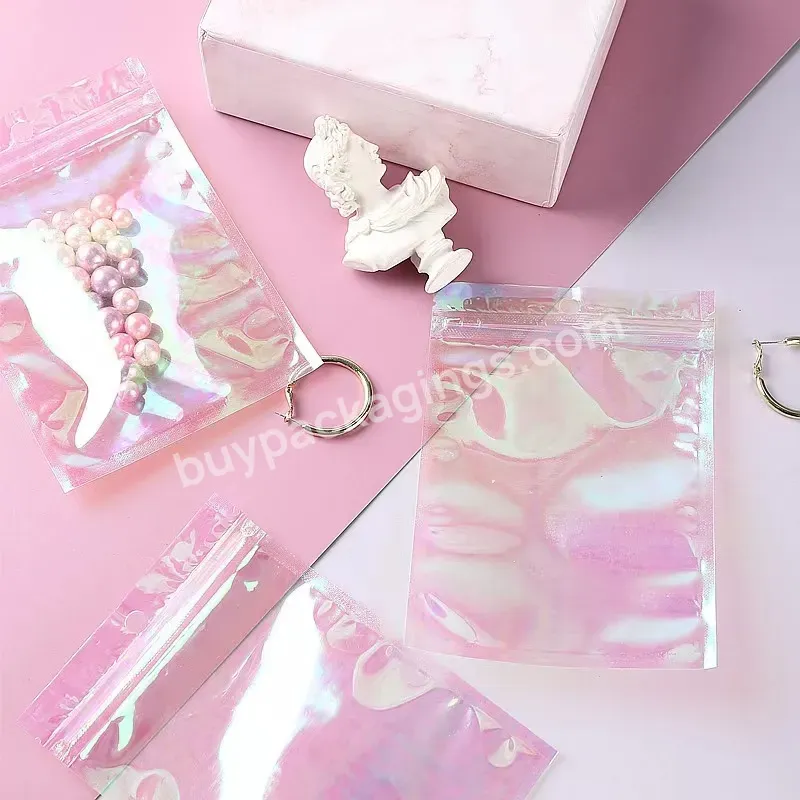 In Stock And Custom Zip Lock Clear Pink Plastic Bag Holographic Package Bags Small Zipper Reclosable Iridescent Pouches - Buy Custom Made Plastic Bags.