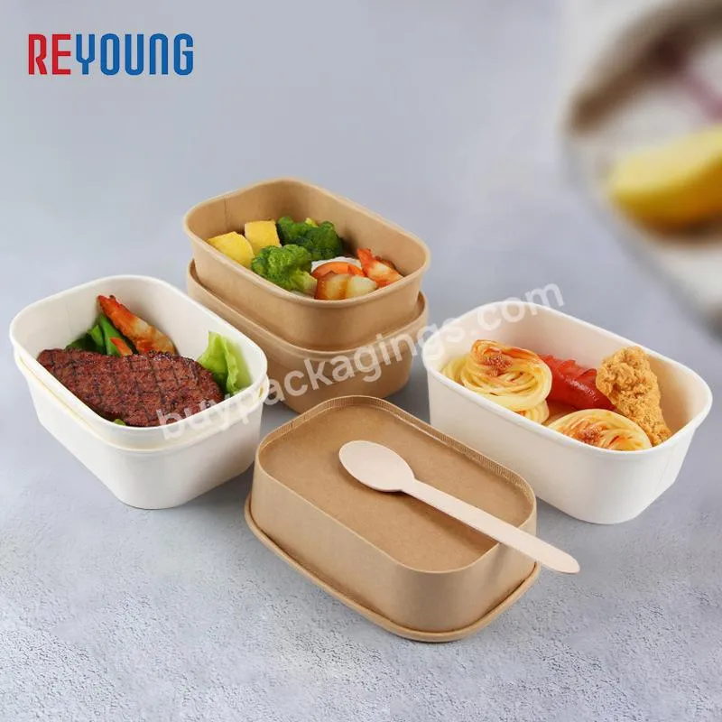 In Stock Disposable Brown Kraft White Square Soup Rectangular Salad Rice Take Away Water Hot Food Coated Paper Plate & Bowl