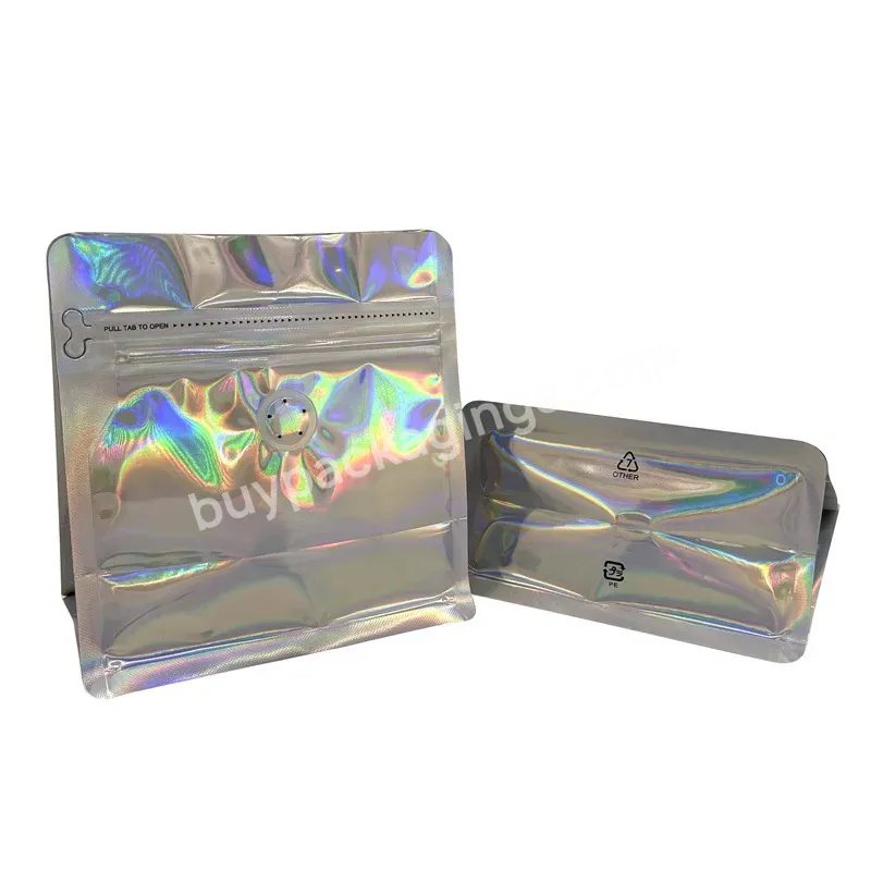In Stock New Design Pink Silver Holographic Transparent Flat Bottom Coffee Tea Snake Zipper Bag With One Way Air Valve - Buy Coffee Bean Packaging Bag,Holographic Flat Bottom Coffee Bean Packaging Bag,Laser Tea Bag With One-way Air Valve.