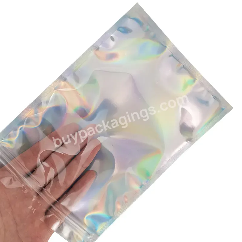 Inventory Aluminum Foil Transparent Front Silver Holographic Vertical Bag Laser Film Can Be Resealed For Food Plastic Bags - Buy Silver Lipstick Cosmetic Zipper Outer Packaging Bag,Polyester Film Plastic Food Bags,Plastic Sealed Bags For Candy Drinks.