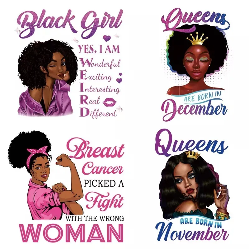 Iron On Decals Black Queen Sistas Heat Transfer Patches for Clothing Washable DIY Decal for T-Shirts Jackets Backpacks Design