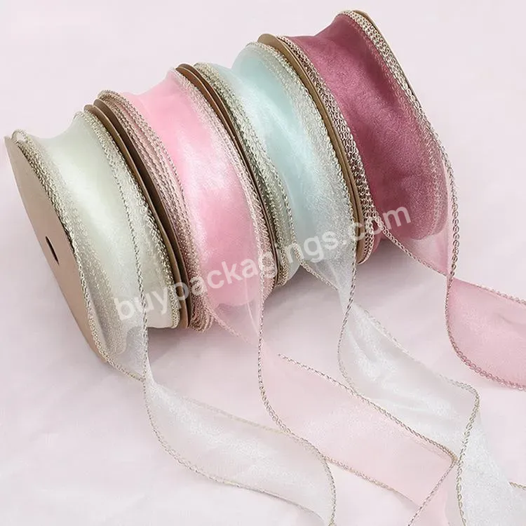 Korean Style Thin Transparent Gauze Ribbon With Golden Line In Edge For Flower Bouquet Wrapping - Buy Korean Style Thin Transparent Gauze Ribbon,Golden Line In Edge,Flower Bouquet Wrapping.