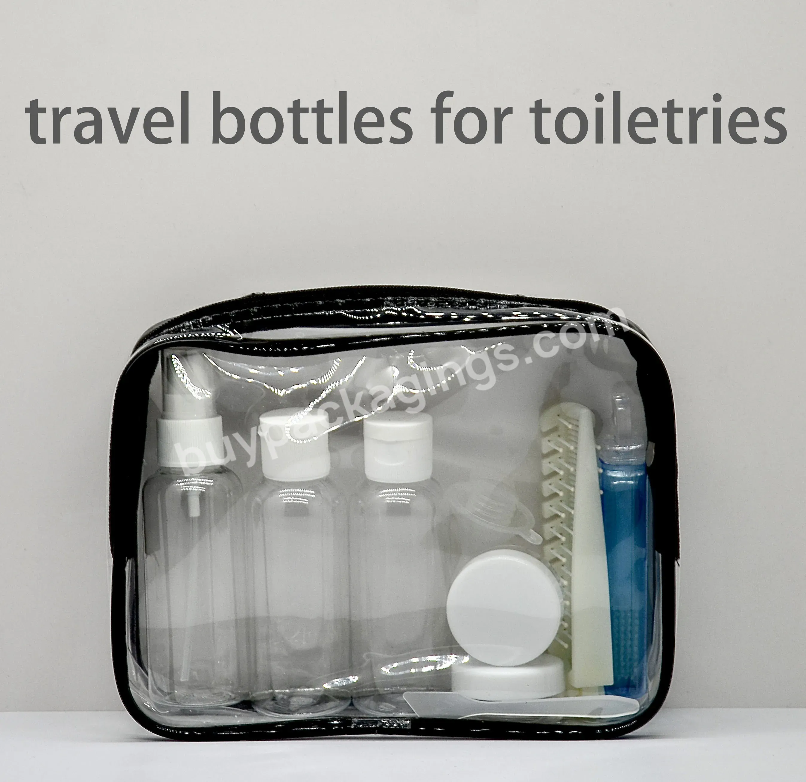 Leak-proof Toiletry Containers Cosmetic Travel Bottle Set Plastic Travel Bottles With Toothbrush And Comb - Buy Plastic Travel Bottles,Cosmetic Travel Bottle Kit,Travel Cosmetic Packing Bottle Set With Toothbrush And Comb.
