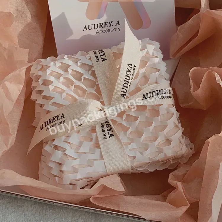 Lightweight Bubble Alternative White Honeycomb Wrap Paper Honeycomb Paper Packaging With Ribbon For Jewelry Packaging