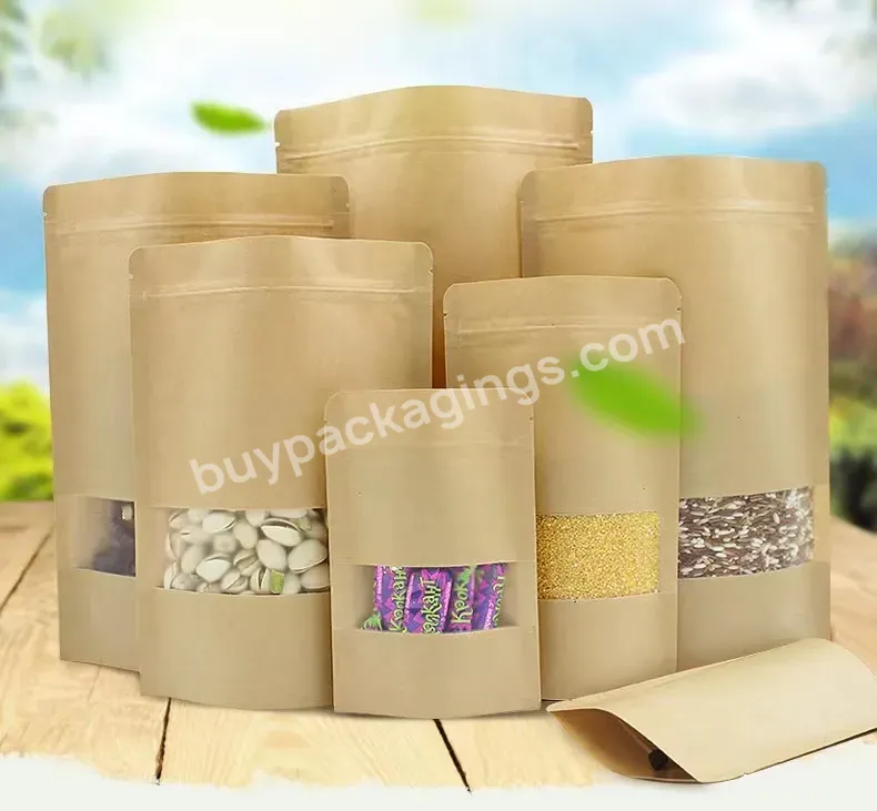 Lock Seal Zipper And Transparent Window Reusable Heat-sealable Brown Kraft Pouches Bags - Buy Heat-sealable Bags,Brown Kraft Pouches,Transparent Window Paper Bags.