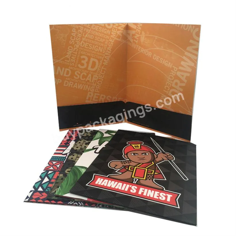 Logo Custom Design Two Pocket A4 Handmade Paper File Presentation Folders With Business Card Cutout Holder For Office