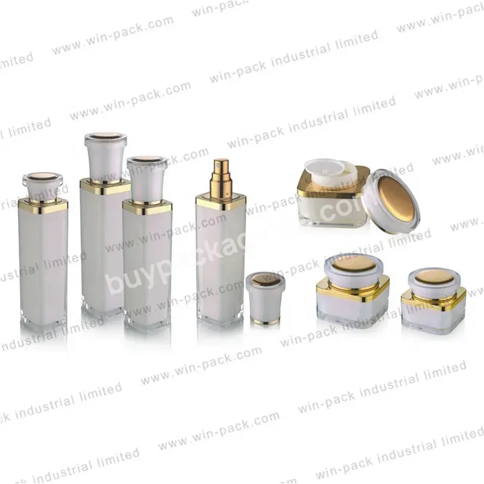 Lotion Bottle Container Set Cosmetic Empty Square Shape Acrylic Plastic Skin Care Packaging Screen Printing White With Gold - Buy Acrylic Water Bottles Acrylic Pump Bottles New Trendy Cismetic Acrylic Bottle Acrylic Plastic Bottle Acrylic Skin Care B