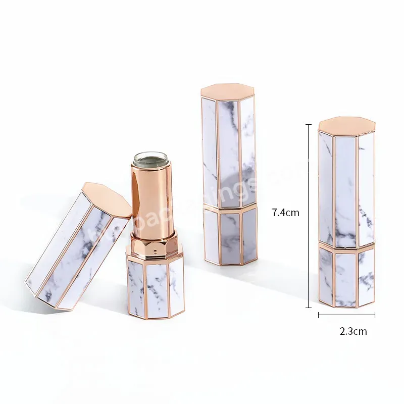 Low Moq Luxury Cosmetics Packaging Refillable Octagonal Marble Lipstick Tube Square Lip Balm Stick Containers Tube Private Logo - Buy Refillable Luxurious Lip Balm Tubes Spray Coating Lip Stick Unique Printing Press Cover Slim Lipstick Tube,Private L