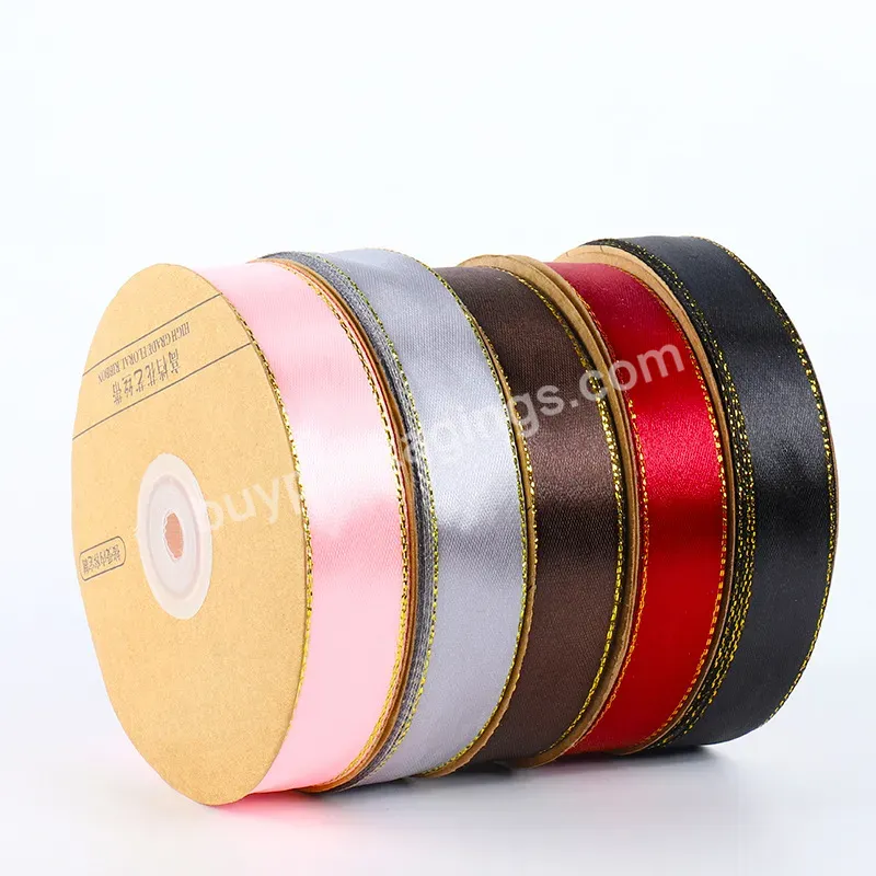 Luxury 1.8cm*50y Bright Solid Color Flower Bouquet Wrapping Ribbon Roll With Golden Line In Edge - Buy Luxury 1.8cm*50y Bright Solid Color Flower Bouquet Wrapping Ribbon Roll,Solid Color Ribbon,Gold Line In Edge.