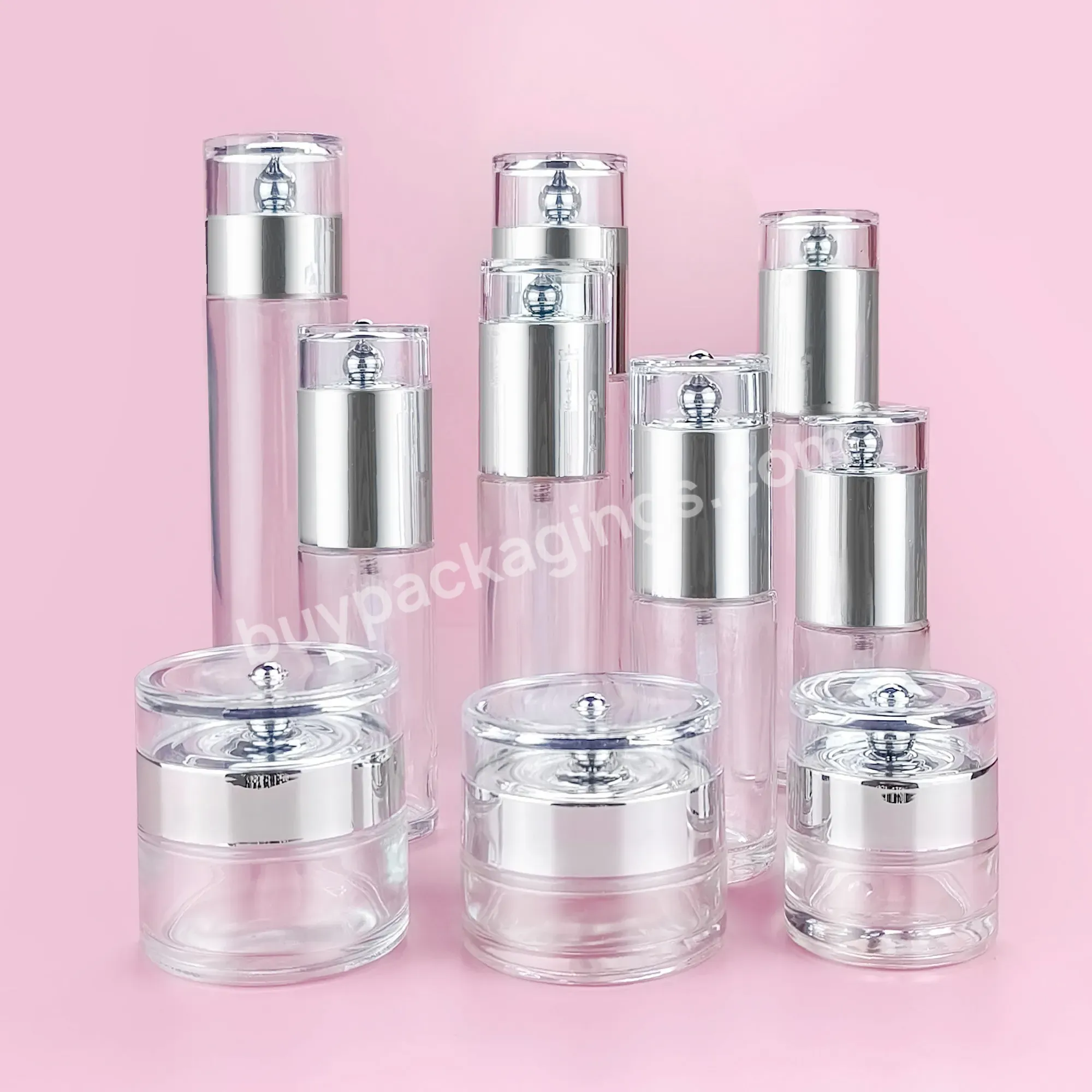 Luxury 1oz 2oz 3oz Empty Round Matte Clear Cosmetic Face Lotion Cream Glass Bottle Jar Package Set With Spray Pump