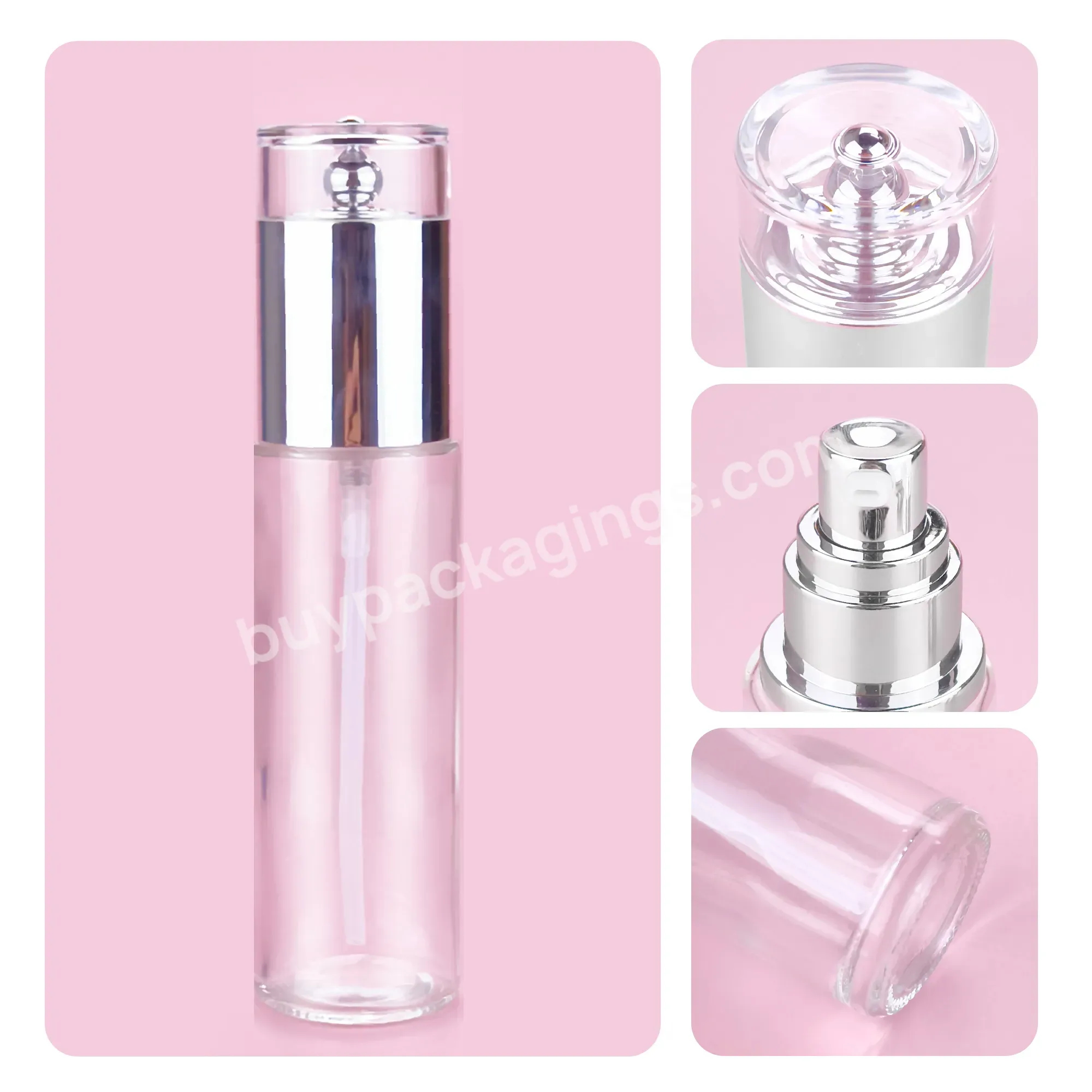 Luxury 1oz 2oz 3oz Empty Round Matte Clear Cosmetic Face Lotion Cream Glass Bottle Jar Package Set With Spray Pump