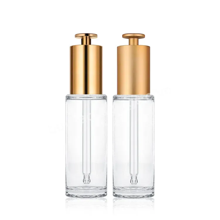 Luxury 30ml 1oz Press Pump Oil Dropper Bottle Skin Care Cosmetic Empty Transparent Plastic Bottle With Pump Dropper
