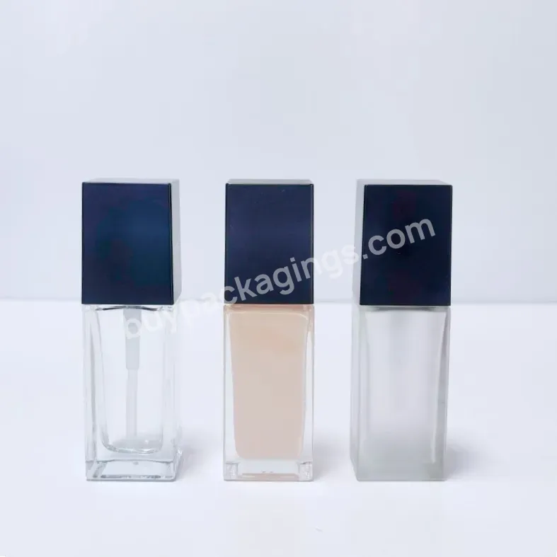 Luxury 30ml Square Clear Frosted Lotion Container Liquid Foundation Bottle Cosmetic Glass Bottle With Pump - Buy Square Pump Bottle,Liquid Foundation Bottle,Cosmetic Glass Bottle With Pump.