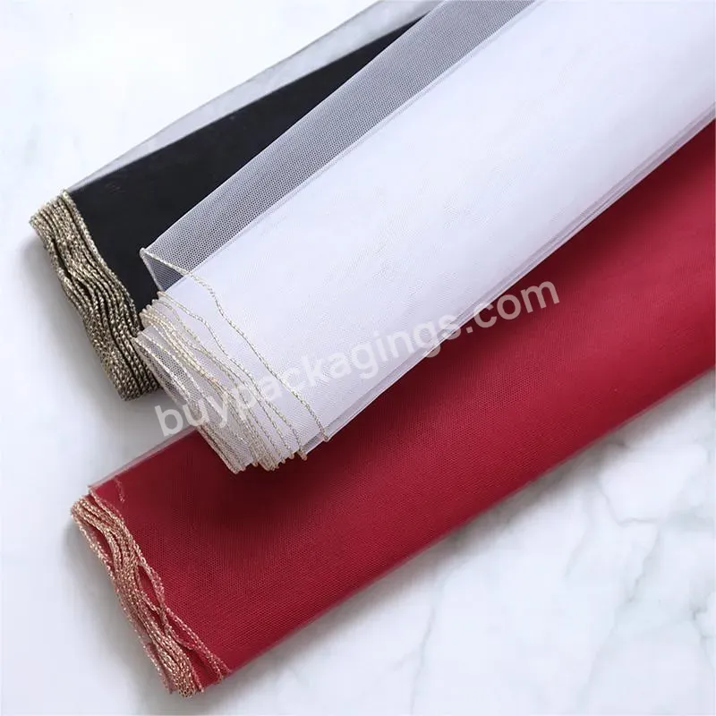 Luxury 50cm*3m Gold Edge Gauze Mesh Roll Flower Wrapping Mesh Paper For Florist Wrapper