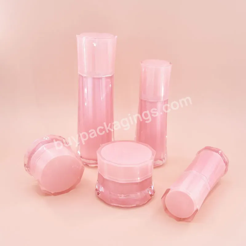 Luxury 50g 100g Pink Skin Care Packaging Set 30ml 150ml 250ml Bottles And Jar Lotion Bottle With Pump Acrylic Jar