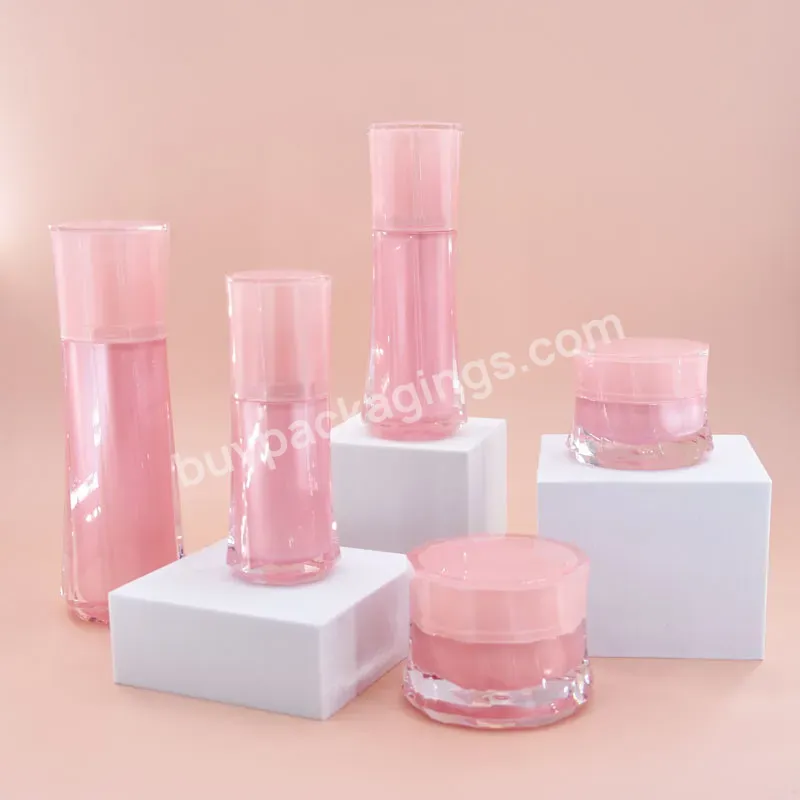 Luxury 50g 100g Pink Skin Care Packaging Set 30ml 150ml 250ml Bottles And Jar Lotion Bottle With Pump Acrylic Jar