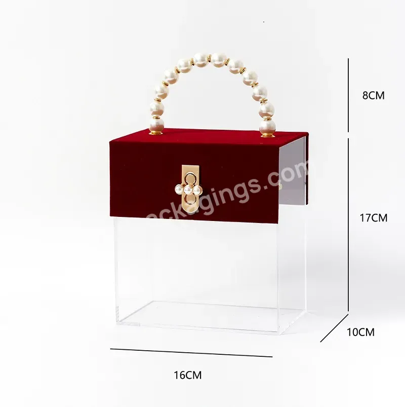 Luxury Acrylic Gift Box Alassical Accompanying Velvet Hand Box Portable Flower Box With Pearl Hand - Buy Luxury Acrylic Gift Box,Alassical Accompanying Velvet Hand Box,Portable Flower Box With Pearl Hand.