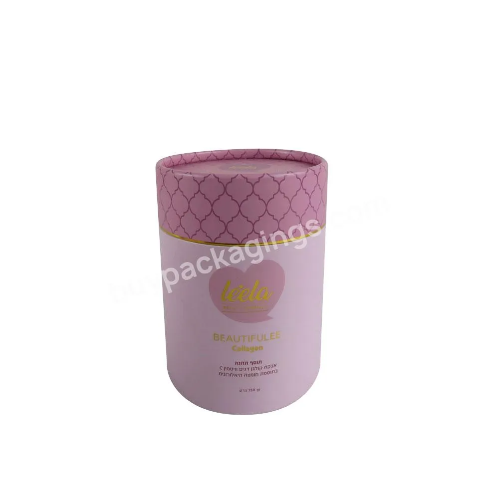 Luxury beauty cosmetic packaging capsules pink cylinder box skin care paper tube cardboard box for women