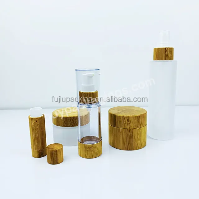 Luxury Cosmetics Packaging Glass Bottle Sets Bamboo Lid Cream Jar And Pump Spray Bottle Set Skin Care Face Cream Lotion Bottle - Buy Wooden Bamboo Cosmetics Packaging Glass Bottle Sets,Bamboo Lid Cream Jar And Pump Spray Bottle,Pump Spray Bottle Set