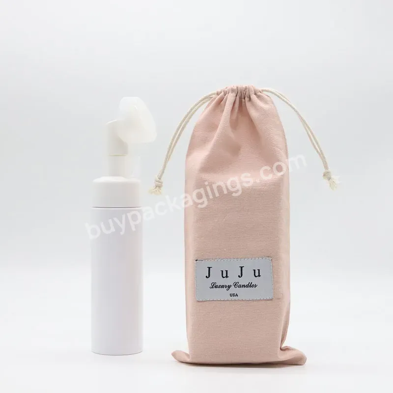 Luxury Cotton Linen Candle Pouch With Fabric Label Pink Cotton Muslin Cosmetic Gift Dust Pouch Bag With Drawstring