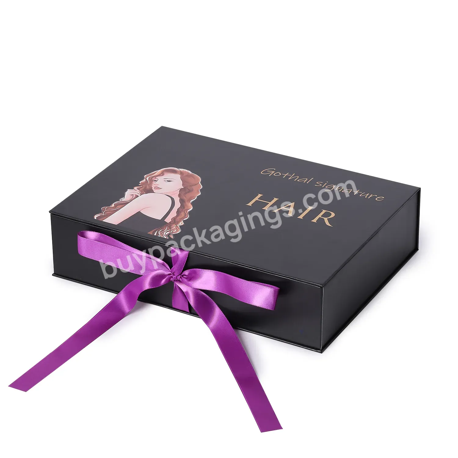 Luxury Custom Logo Black Ribbon Handle Paper Gift Wig Hair Extension Magnetic Packaging Box - Buy Magnetic Hair Box With Satin,Best Hair Box Packaging,Costumes Boxes For Hair.