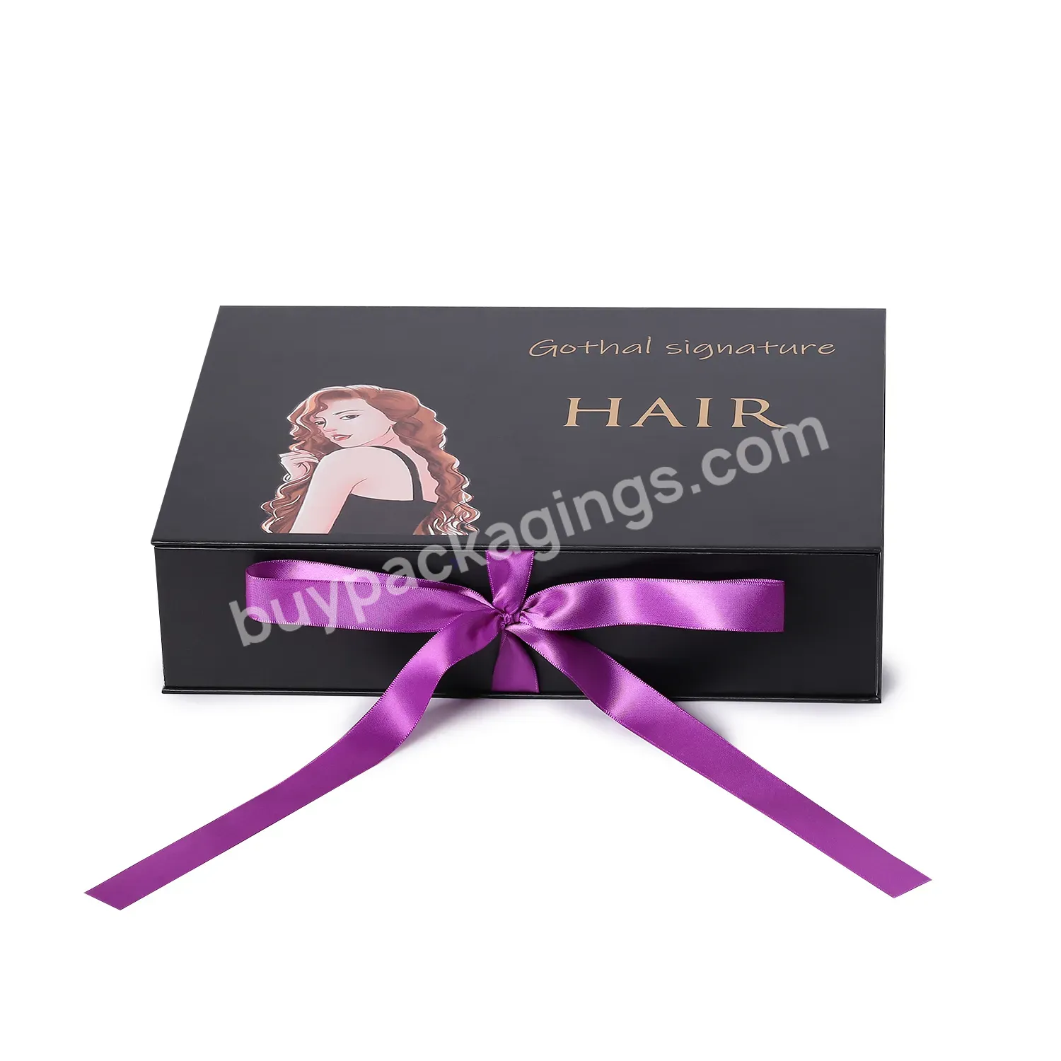 Luxury Custom Logo Black Ribbon Handle Paper Gift Wig Hair Extension Magnetic Packaging Box - Buy Magnetic Hair Box With Satin,Best Hair Box Packaging,Costumes Boxes For Hair.