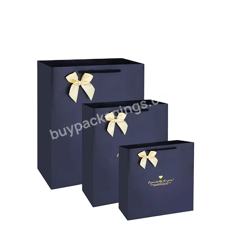 Luxury Custom Logo Printed Corrugated Paper Bag With Ribbon Bowknot Handle For Gifts Shopping Boxes - Buy Paper Gift Bags,Shopping Bags With Logos,Gift Box Packaging Cardboard Paper.